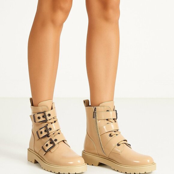 Twinset by Simona Barbieri Patent Leather Buckle/Lace Up Combat Boots size 6.5 - Picture 1 of 9